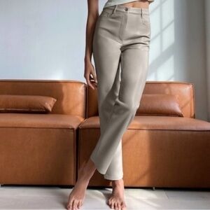WILFRED Melina Beige High-waisted Vegan Faux Leather Straight Pants, Size S